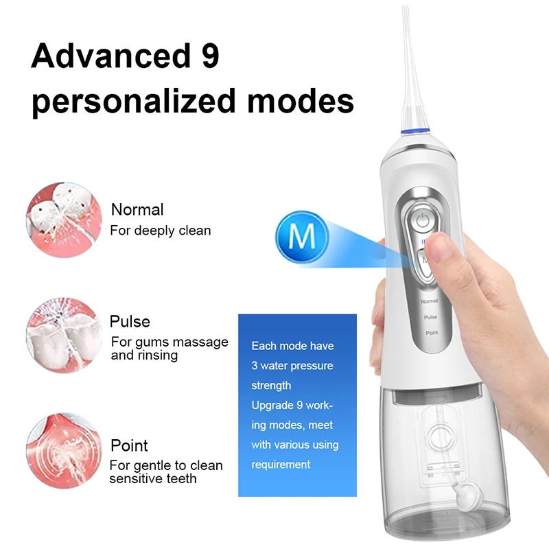 New Electric Dental Puncher Portable Pulse Purifier 9 Modes Oral Irrigator USB Charging Replaceable Nozzle Water Flosser Tank