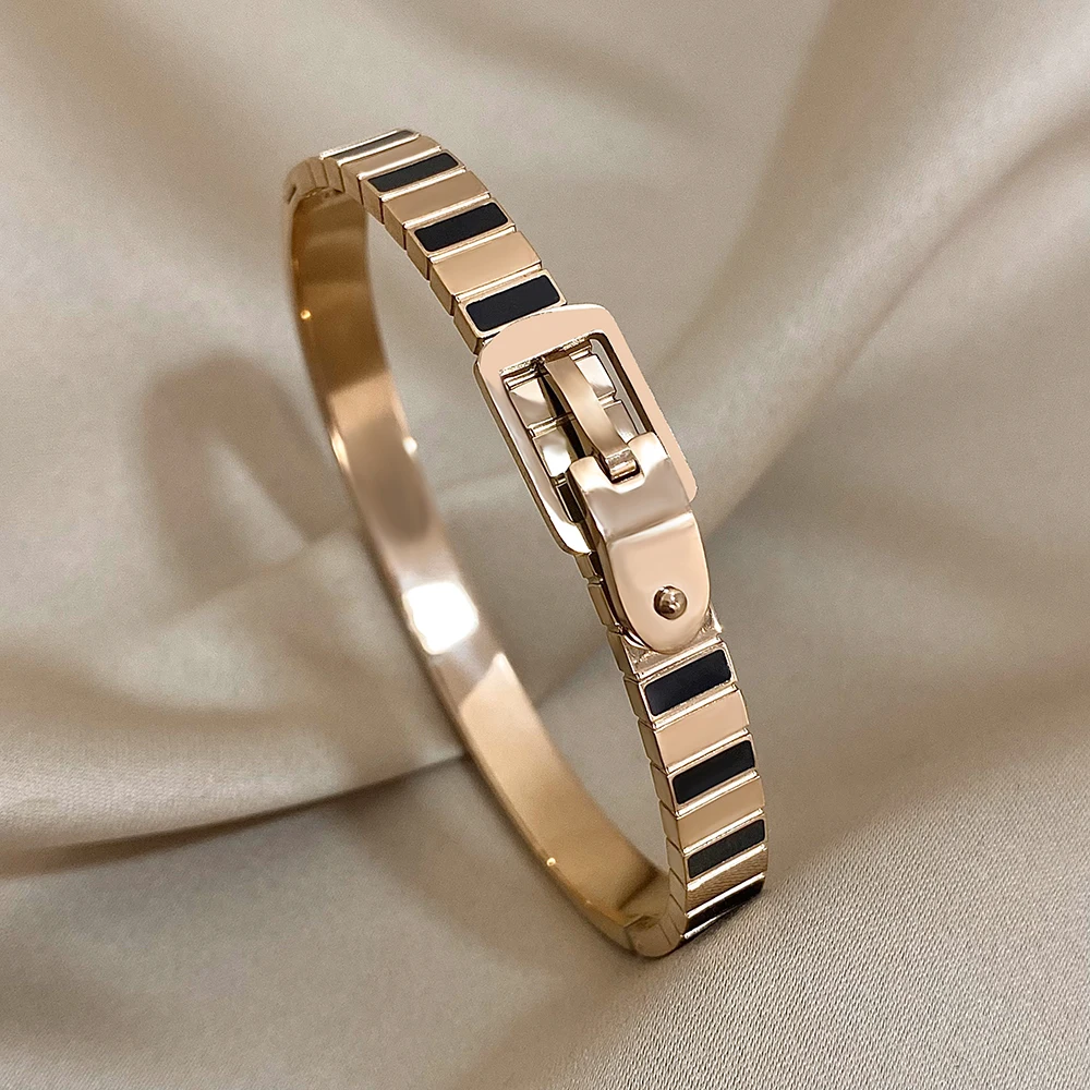 Strap Buckle Bracelet Stainless Steel Watch Chain Bangles for Women Cuff Watchband Waterproof Bangle Classic Jewelry Accessories