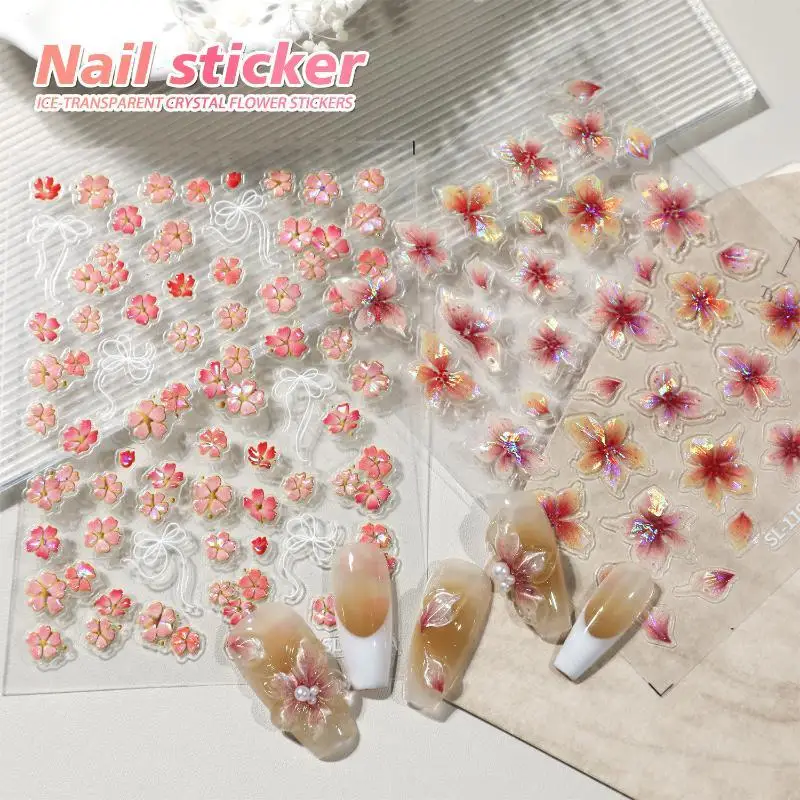 1 Sheet New Ice Clear Small Flower Nail Art Decorative Stickers Jelly Effect Oil Painting Flower Manicure Decals