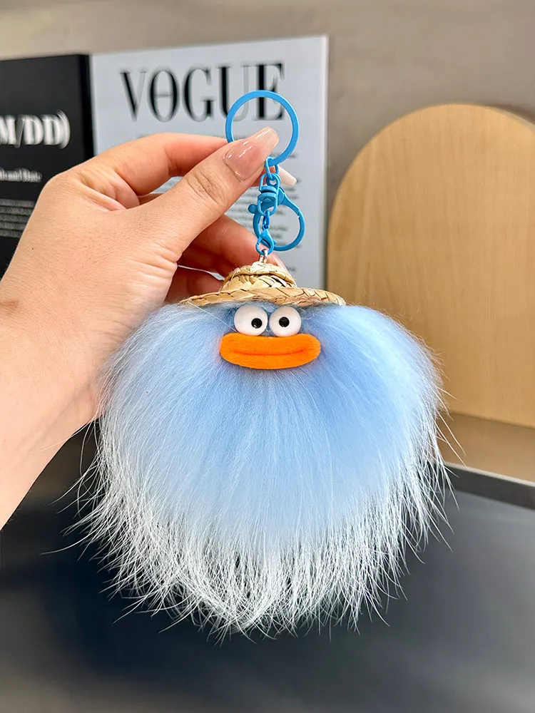 Cute Real fox fur Funny Long Hair Otter Fur Small Coal Ball Plump Lip Plush Cartoon Doll Personality Keychain Bag Ornament