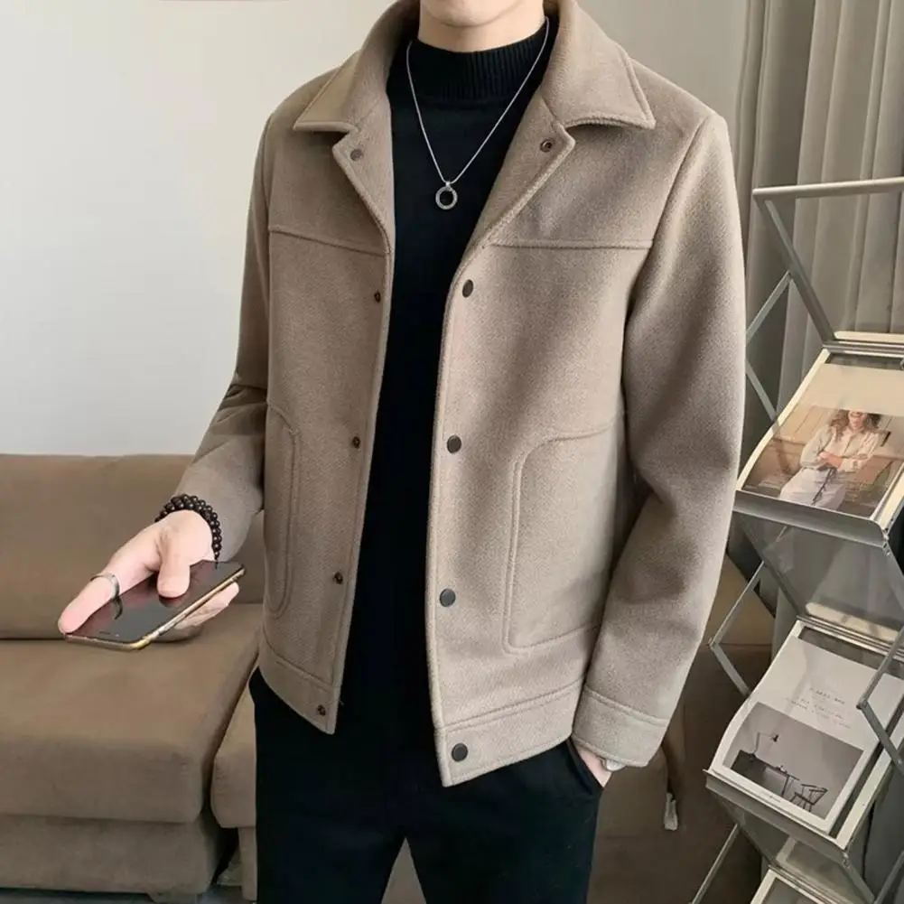 

Men Solid Color Jacket Stylish Men's Lapel Jacket for Autumn Winter Wear Solid Color Button Coat with Long Sleeve Loose Fit