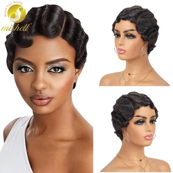 Short Finger Wavy Wig Full Machine Made Curly Black Cute Nuna Wig African Black Wigs for Women Mommy Wig Short Pixie Cut Wigs