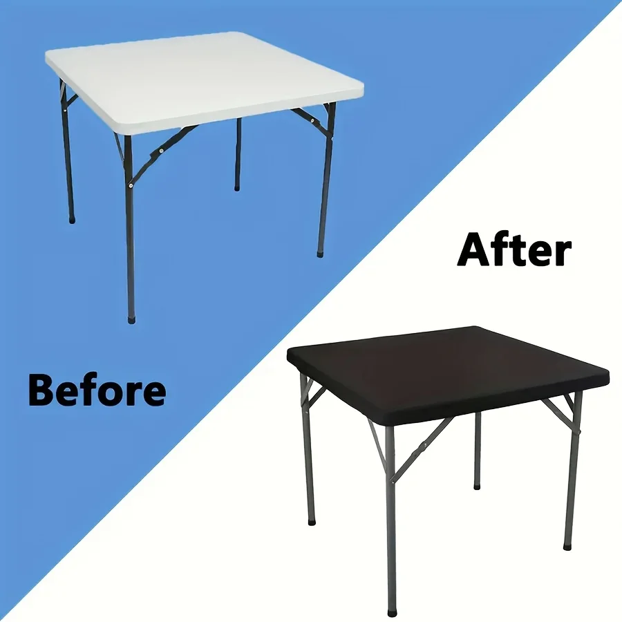 Square Stretchable Polyester Tablecloth, Table Cover for Christmas Parties, Indoor/outdoor Picnics and Camping