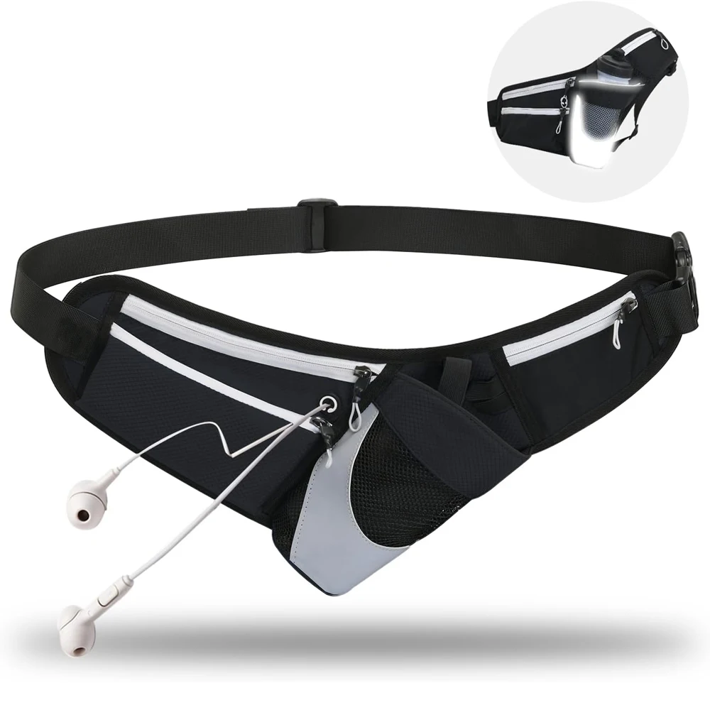 Fanny Pack with Water Bottle Holder Running Belt, Adjustable Strap Reflective Hydration Waist Bag,Running Hiking Walking Camping