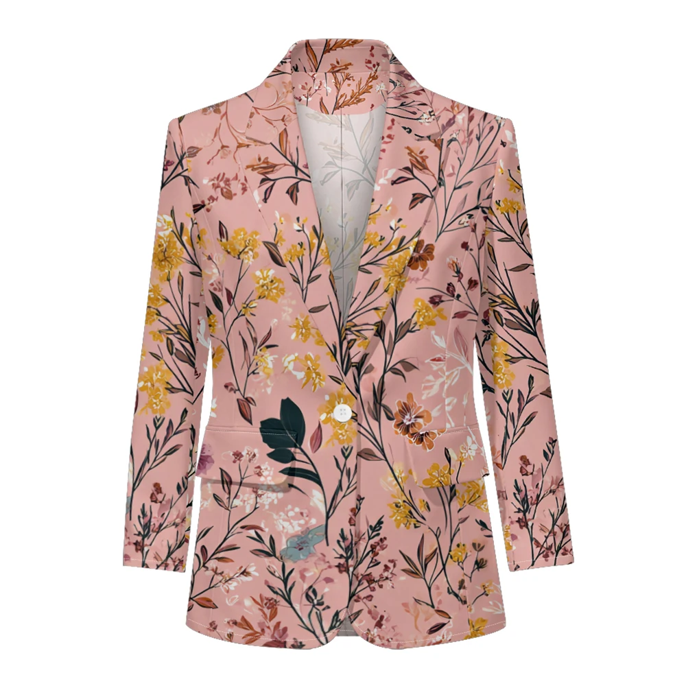 Vintage Florals Print Blazer Women's Fashion Elegant Retro Style Jacket One Button for Office Party and Daily Wear Autumn Casual