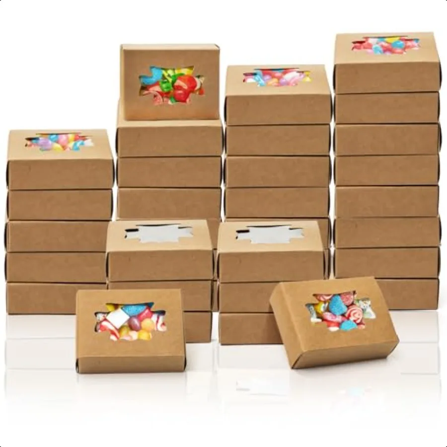 

100 Pack Kraft Paper Soap Boxes Kraft Treat Boxes with Window Rec Soap Wrappers Packaging Soap Making plies for Bakery Candy Ch