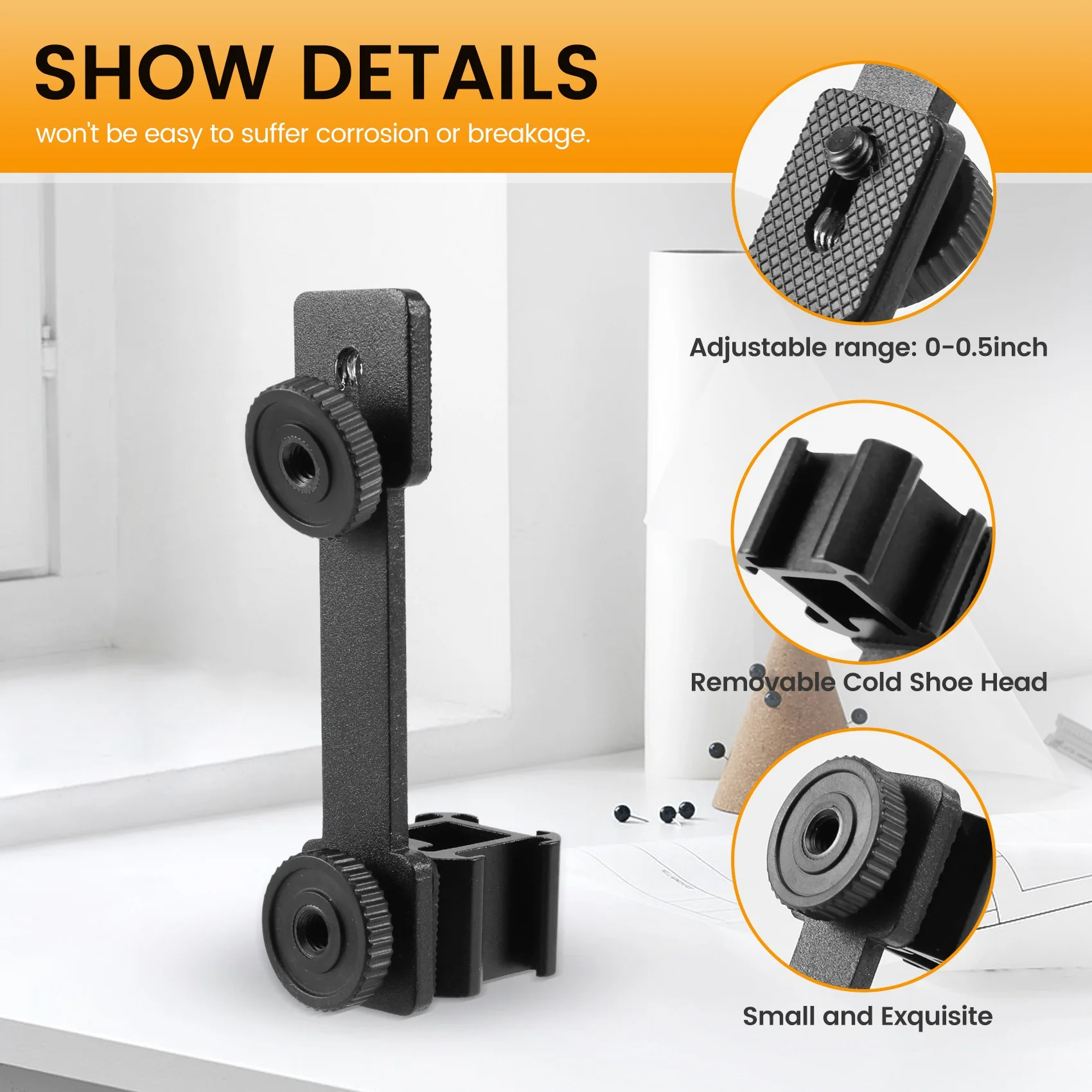 Y47A Triple Cold Shoe Mount Extension Bracket Holder Adapter for LED Video Light DSLR Phone Gimbal Stabilizer with 1/4 Screw
