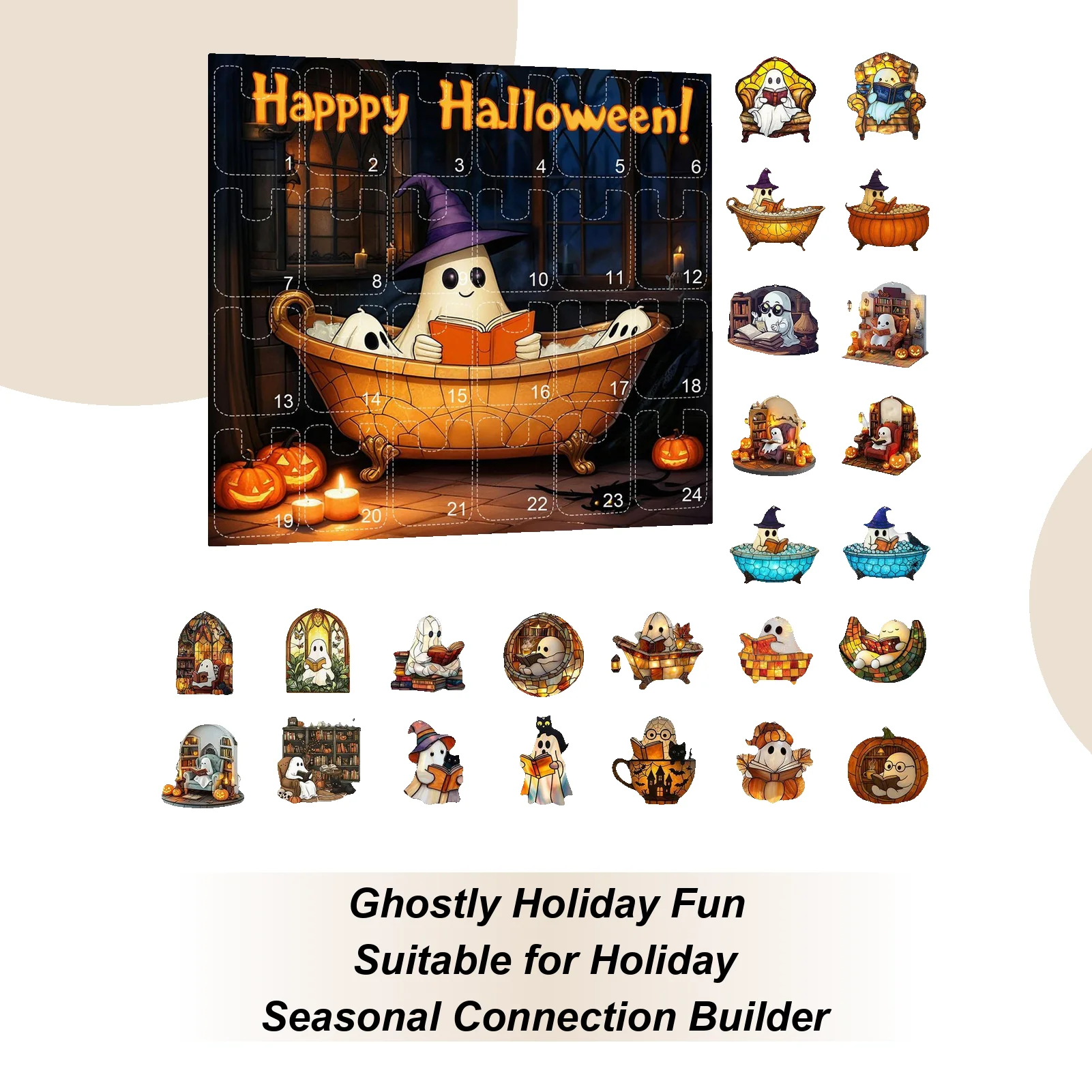 

Хэллоуин Призрак Адвент 2D акриловый орнамент 2025 Хэллоуин Адвент 24 дня жуткий Шарм для детей Книжная полка Стена Окно Спальня