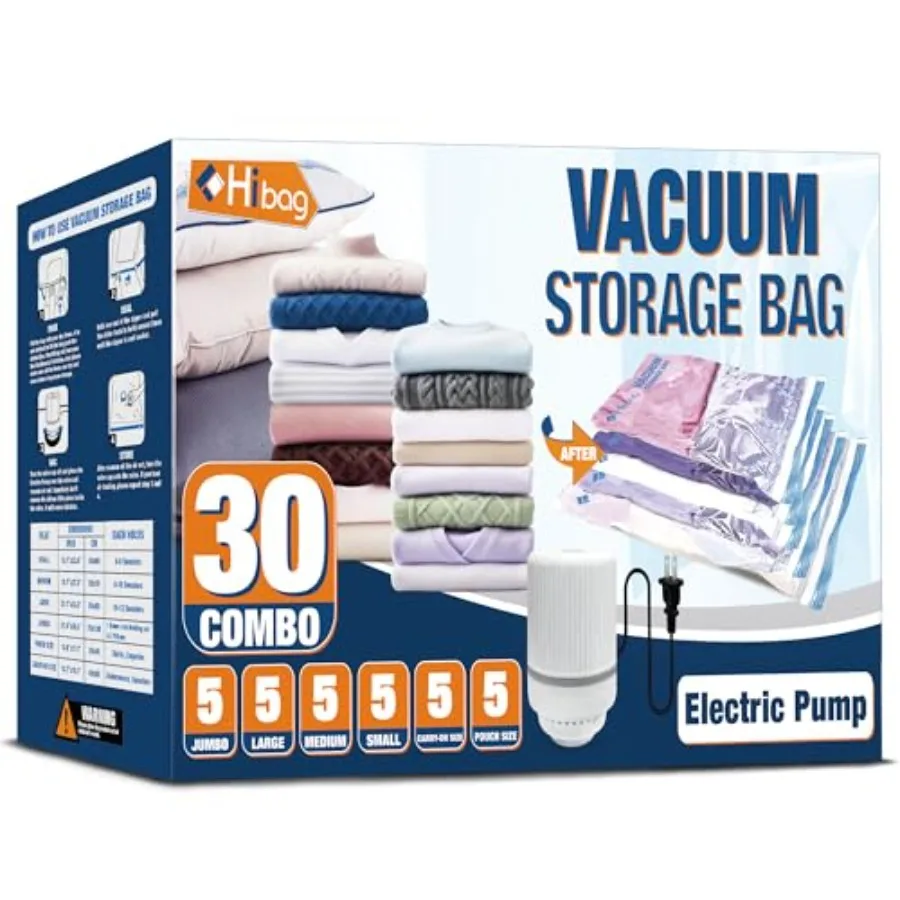 

Вакуумные пакеты для хранения с электрическим насосом, пакеты для вакуумной упаковки одежды, подушек, одеял, постельного белья, 30 штук в упаковке