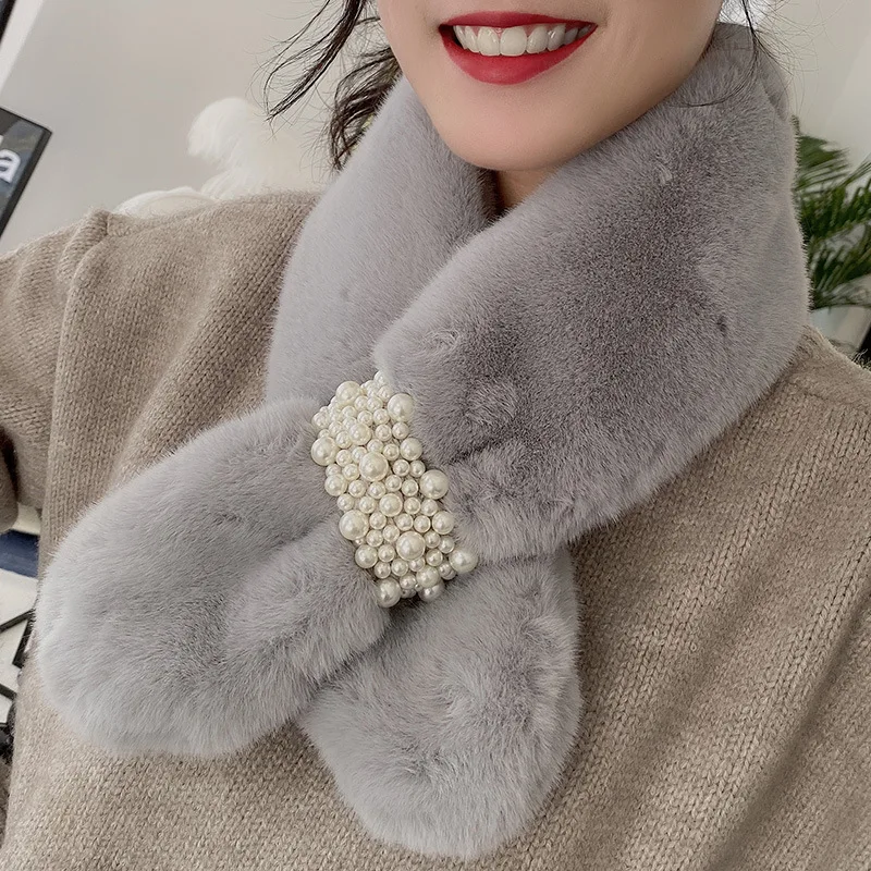 Women Winter Faux Rabbit Fur Scarf Warm Soft Neck Warmer Korean Style Collar Cozy Neck Shawl for Autumn Winter Fashion Accessory