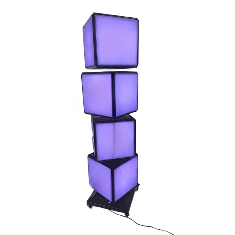 LED rotary box advertising display stand square rotating cube, vertical design on all sides, for exhibitions