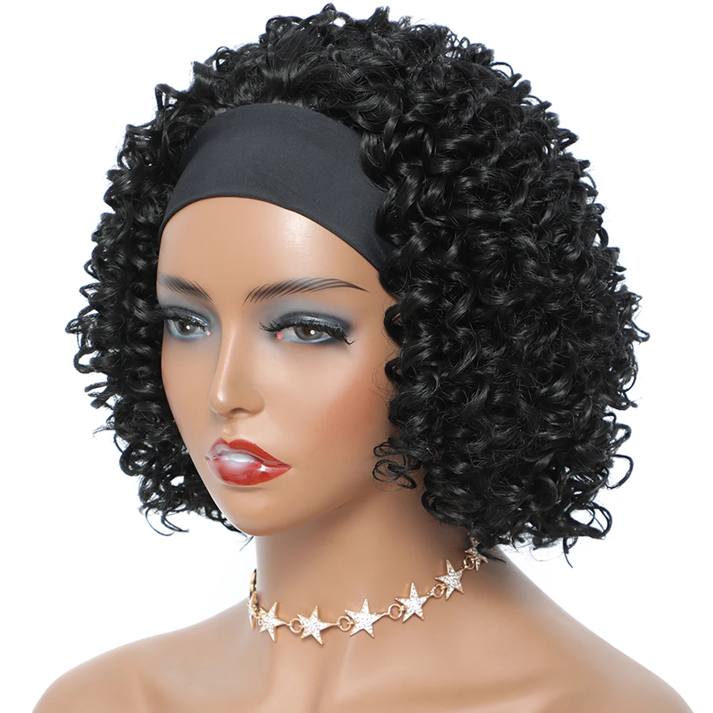 Afro Kinky Curly Wigs Soft Water Deep Wave Headband Wigs on Clearance Sale pelucas de mujer Synthetic Black Wig perruque femme