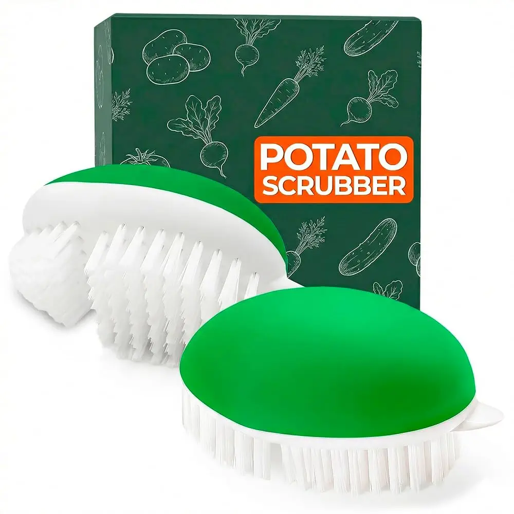 

Набор из 2 щеток для мытья овощей - щетка для картофеля 2,3 x 3,9 дюйма, с эргономичным дизайном, устойчивой к деформации рамкой, мягкая.