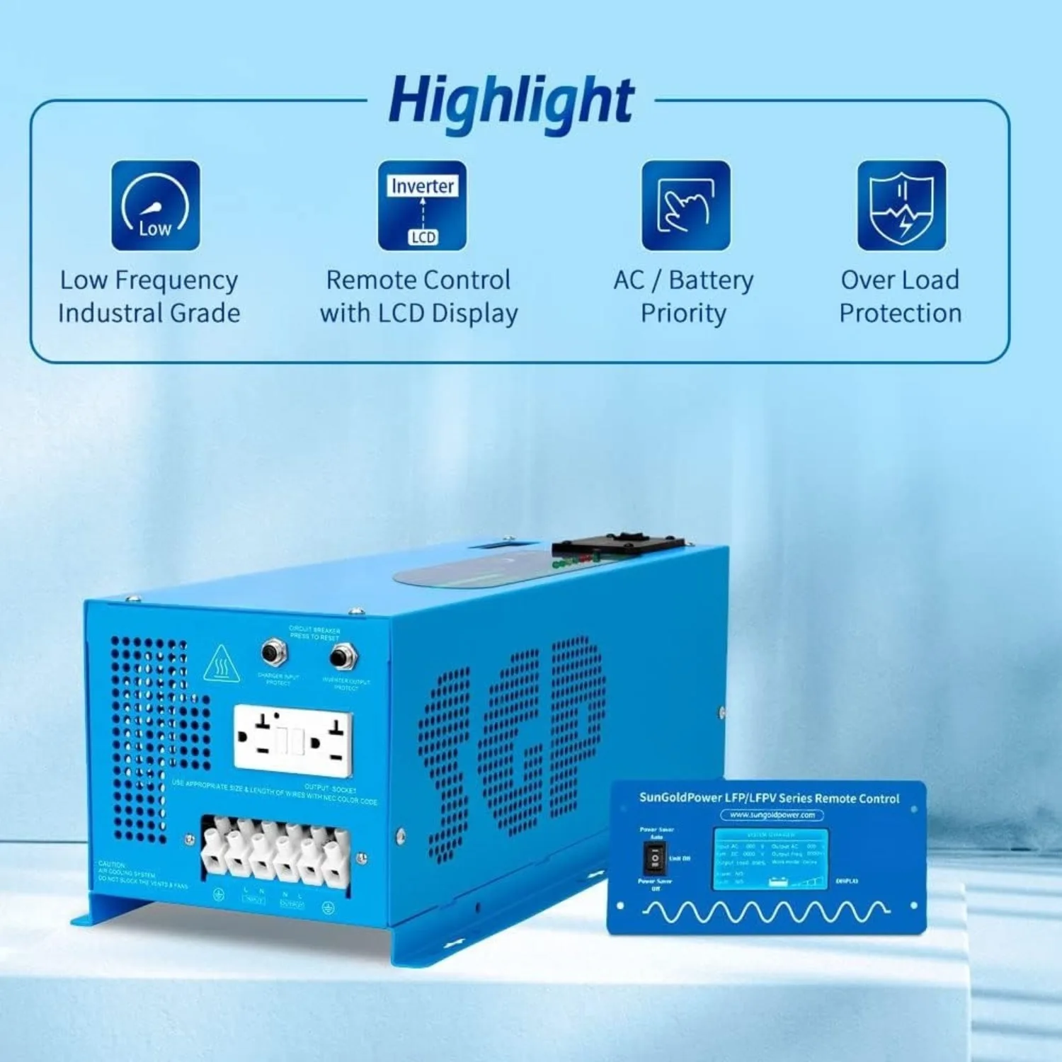 2000W DC 12V Peak 6000W Pure Sine Wave Inverter Charger Upgrade, AC 120V with 70A Battery AC Charger LCD Display Remote Control,