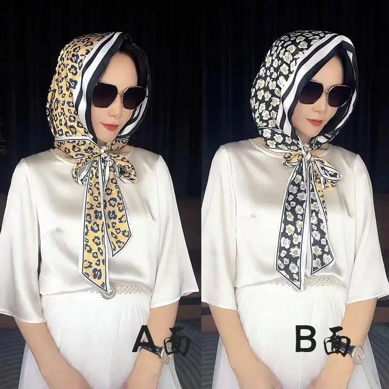 Chinese designer satin scarf hat shade double face wear new women\'s elegant large silk scarf fashion ladies accessories