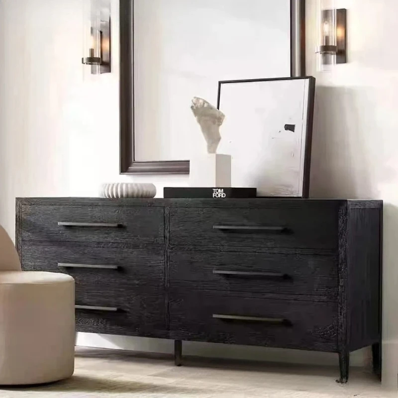 

A retro old solid wood six-chest cabinet French oak porch bedroom storage with siding cabinet