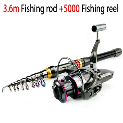 1,8-3,6 m koolstofvezel hengel en molen combo super harde telescopische hengel spinning molen kit maximale weerstand 3-8 kg pesca