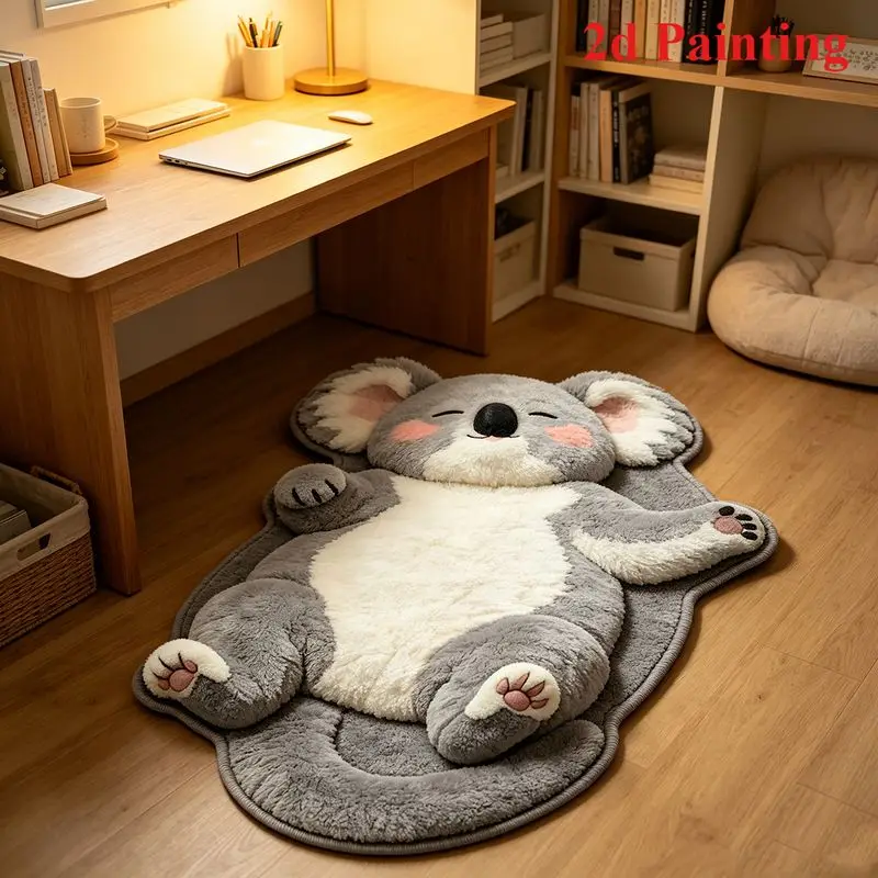 VIKAMA Simulation Lazy Koala Shaped Long Plush Rug - Cute Home Decor Non-Slip Floor Mat for Foyer, Bathroom, Living Room
