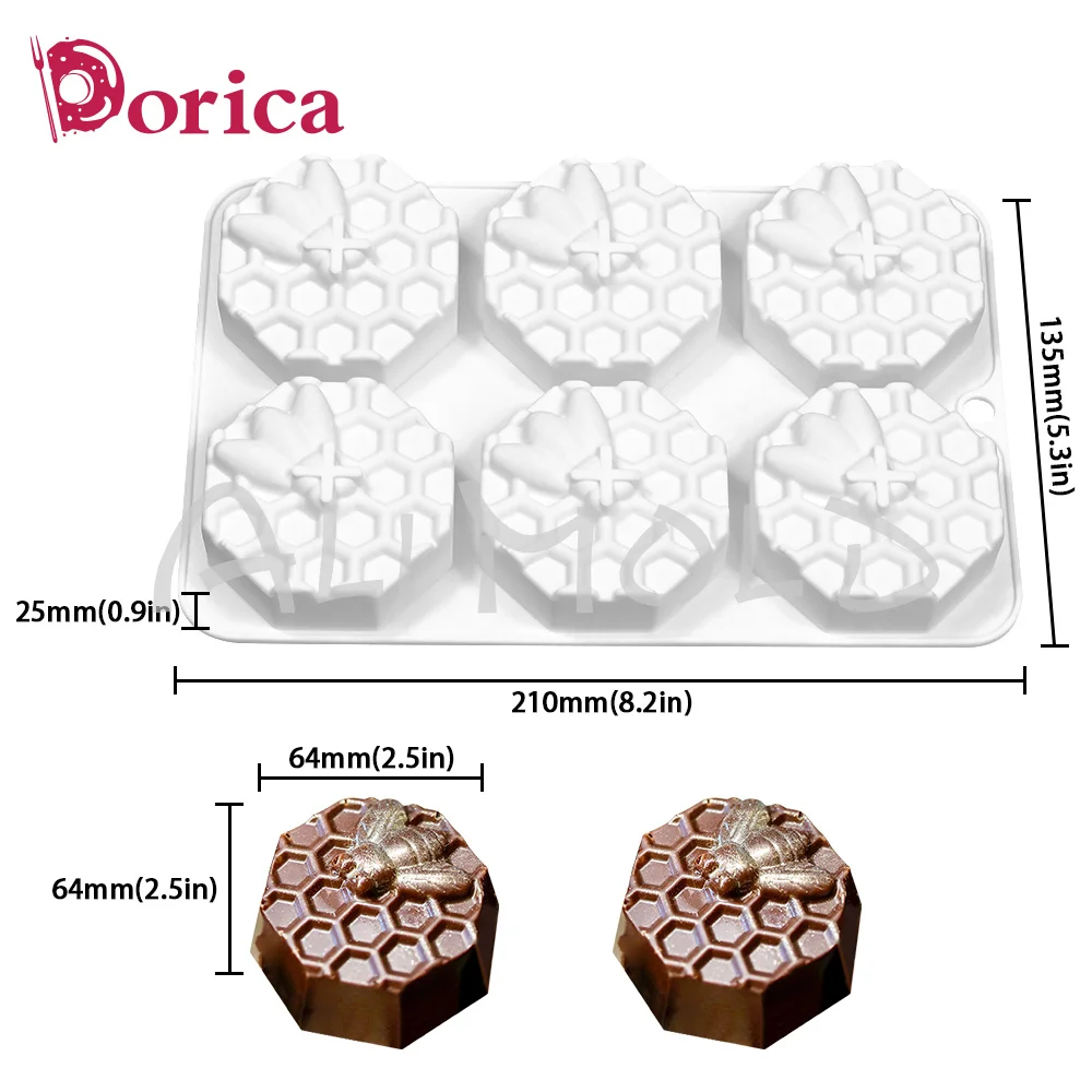 Dorica 6 Cavity Honeycomb Mousse Mold DIY Fondant Chocolate Silicone Mould Cake Decorating Tools Kitchen Bakeware Accessories