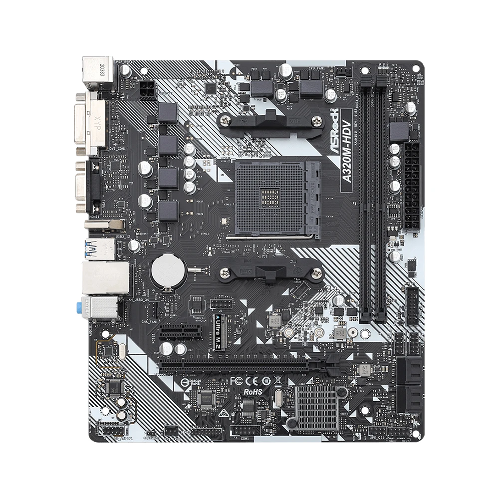 Placa base ASROCK A320M-HDV compatible con AMD Ryzen 5 5600 Ryzen 7 5700X3D DDR4 3200+(OC) NVME M.2 interfaz PCIe 3,0 AM4 placa base