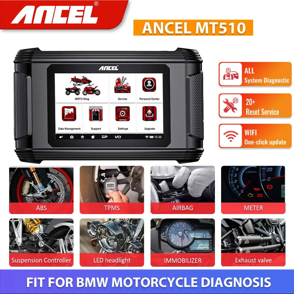 ANCEL MT510 Motorcycle Diagnostic Tool for BMW/DUCATI/Harley All System Motorcycle Scanner Code Reader Error Erase Service