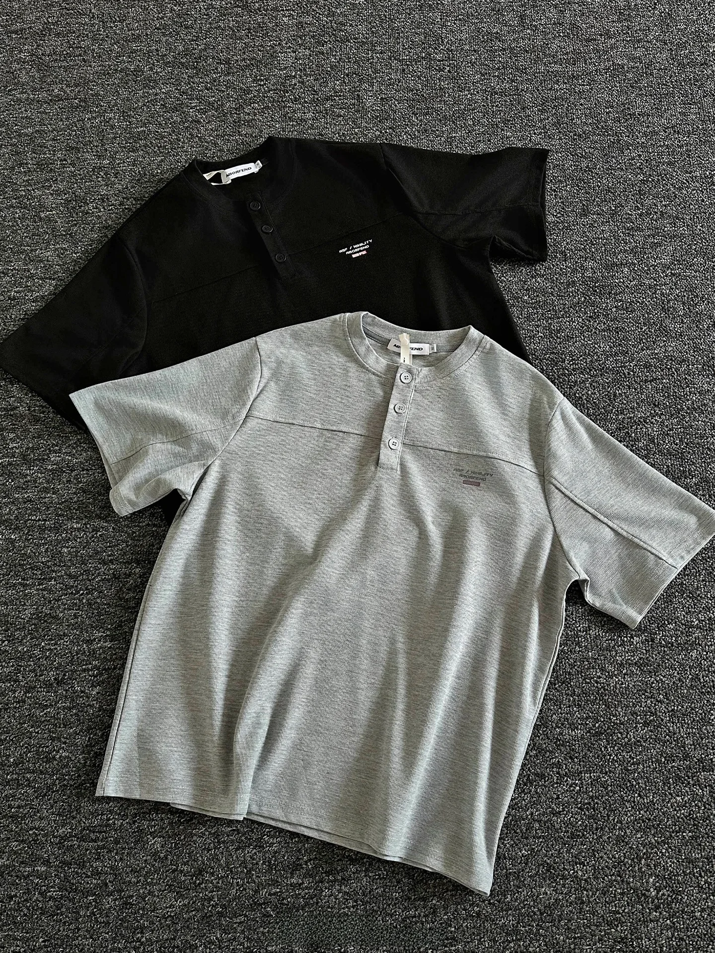 

Rise Brand Basic Short Sleeve T-Shirt Men's Cleanfit Henry Collar Patchwork Texture Simple Design Breathable Casual Style