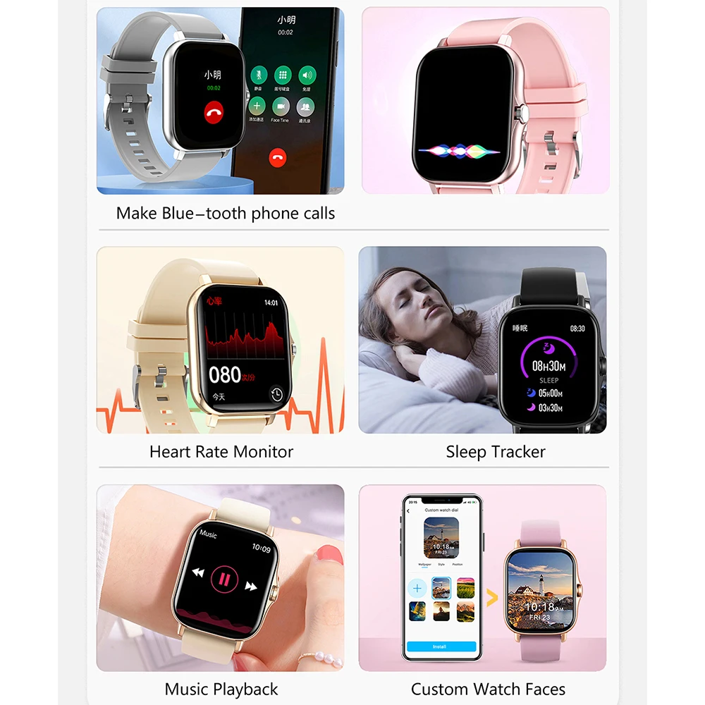 Smart Watch Men Woman Bluetooth Call AI Voice Waterproof IP68 Bracelet Heart Rate Blood Pressure Tracker 2023 Smartwatch Ladies