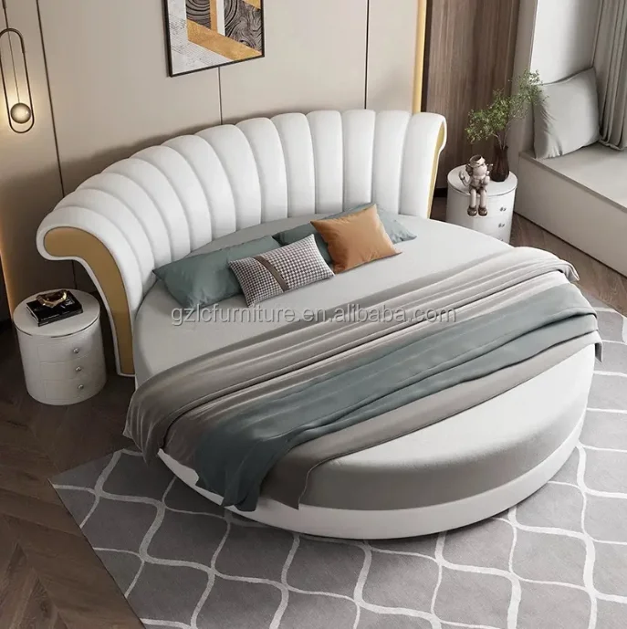 

Modern Light Luxury Round Bed High Quality New Design Bed Set for Hotel Bedroom Furniture Soft Leather Round Bed