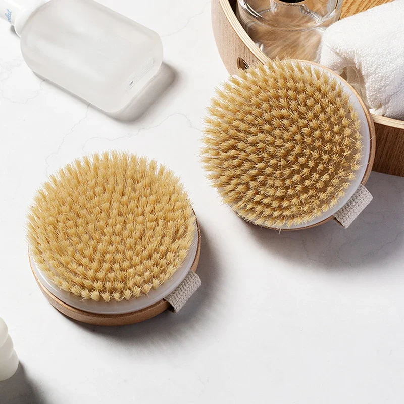 Cepillo de baño de madera que promueve la circulación sanguínea, cepillo de masaje corporal, cepillo de fibra de planta de Sisal de madera Natural, exfoliante