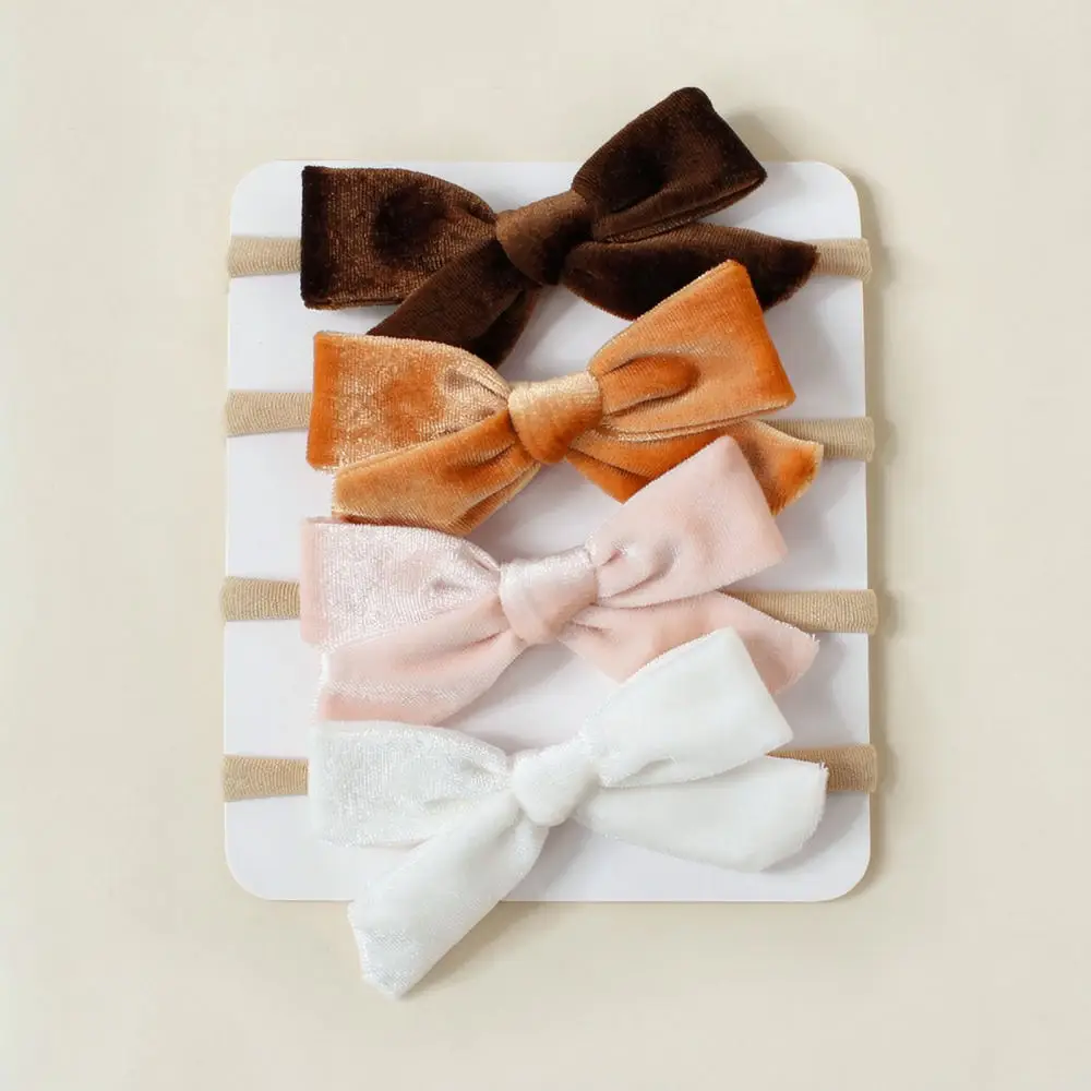 Cute Bowknot Baby Hairband Velvet Material Elastic Nylon Headwear Soft Comfortable Accessory For Newborn Infant Girl