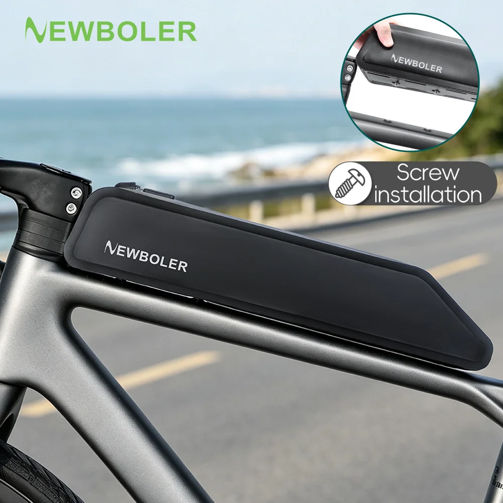 NEWBOLER 2L Fahrrad-Oberrohrtasche aus PVC, Fahrrad-Fronttasche mit Schrauben oder Gurten, wasserdichte MTB-Rennrad-Aufbewahrungstasche, Zubehör