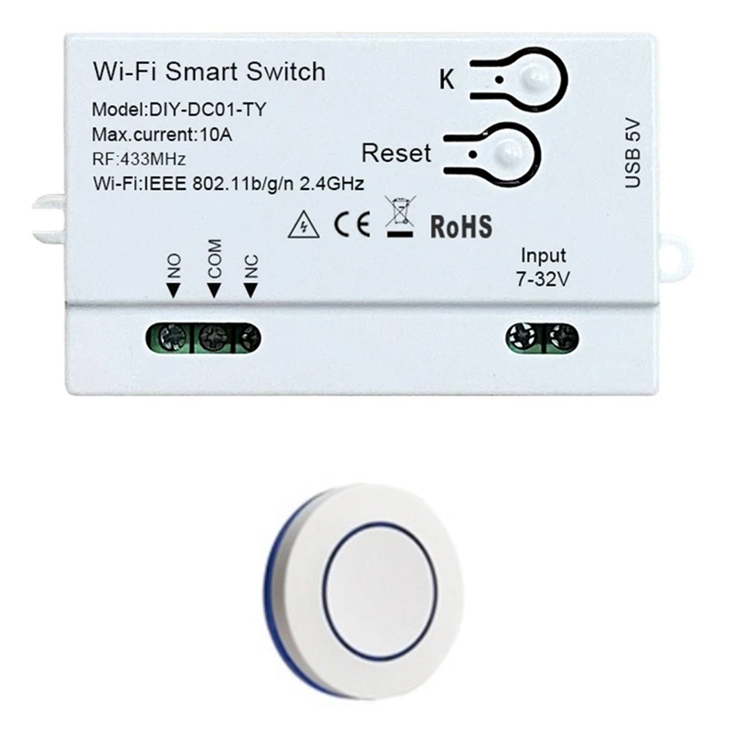 Switch Tuya Wifi DIY Timer+Remote 1CH 7-32V USB 5V 2.4G Wifi Smartlife Home Automation Module For Alexa IFTT