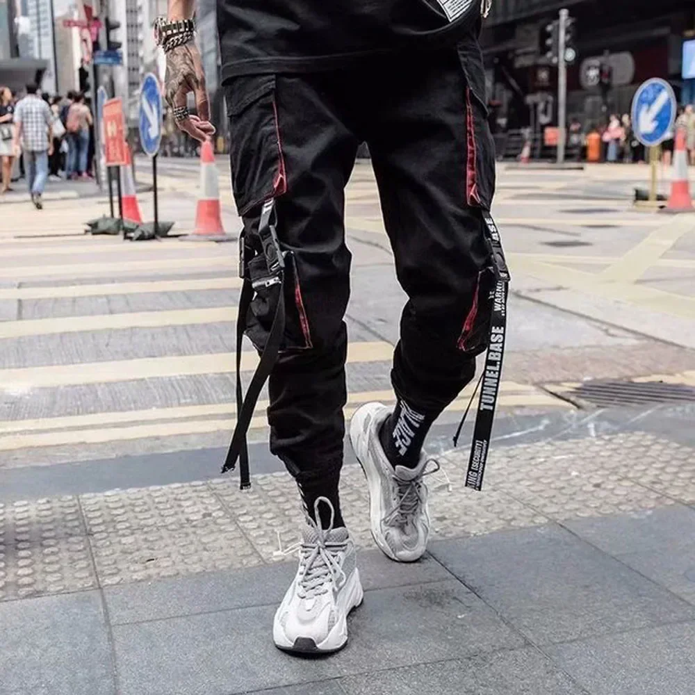 Joggers Cargobroek voor heren Casual hiphop Hit Color Pocket Mannelijke broek Joggingbroek Streetwear Linten Techwear-broek