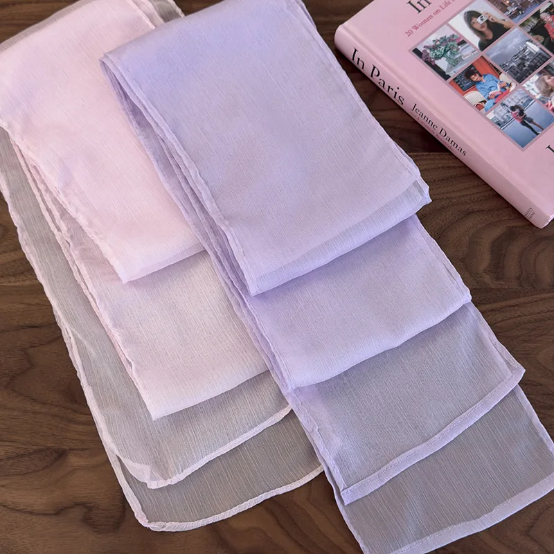 Silk Like Satin Long Skinny Scarf for Women 2026 Korean New Style Solid Light Pink Soft Comfortable Versatile Neck Scarf Choker