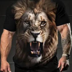 lion T-Shirt For Men 3D Animal 3D Print Men's Shirts Summer Short Sleeved Tee Male Pullover Top Casual Men's Clothing