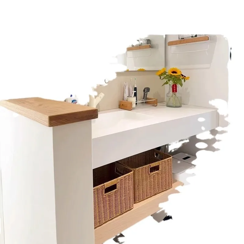 

Corian custom bathroom cabinet integrated basin combination very narrow small household wash face