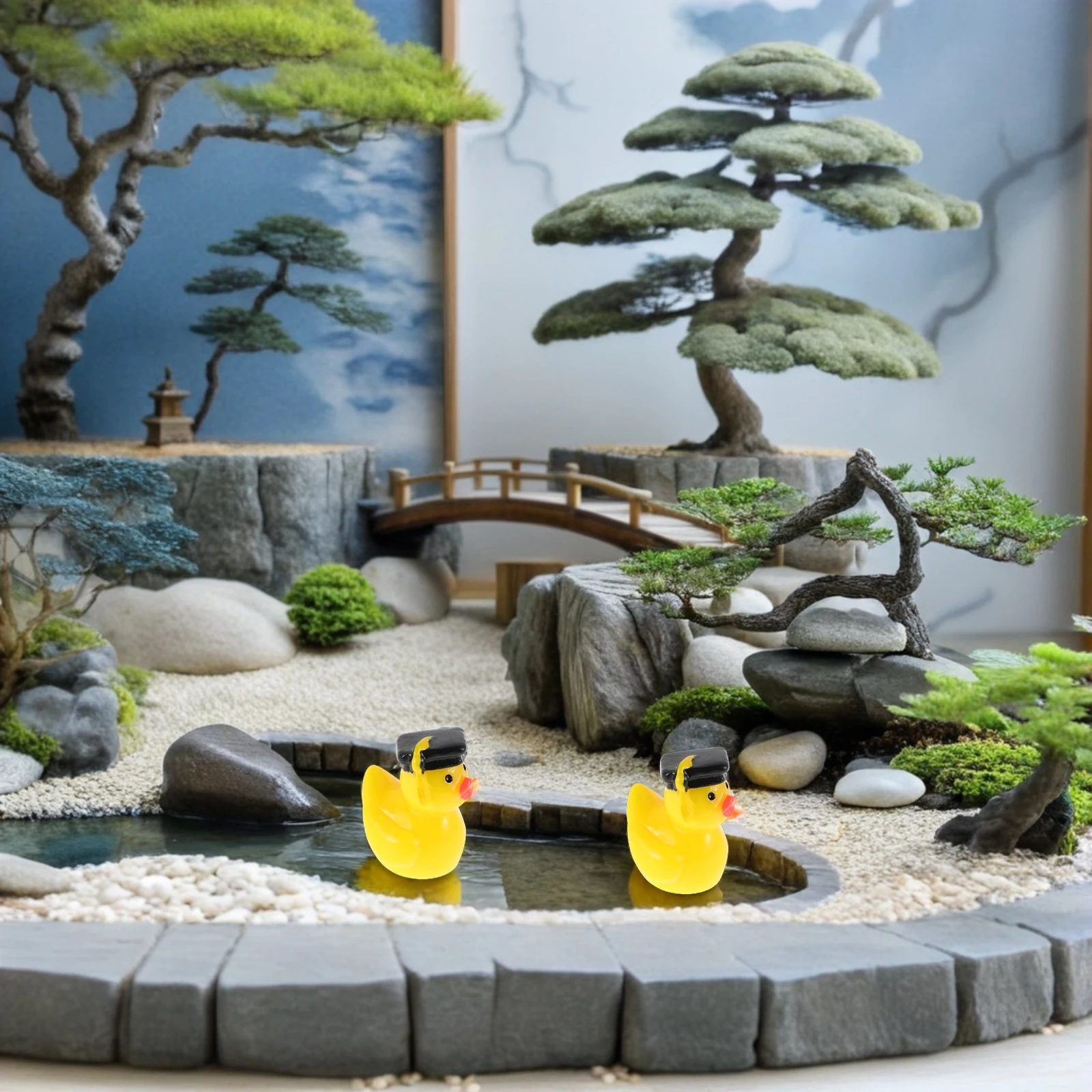 

8 Pcs Duck Statue Mini Resin Figurines Home Decor Graduation Miniature Figurines Cap Tassel Desk Shelf Accessory