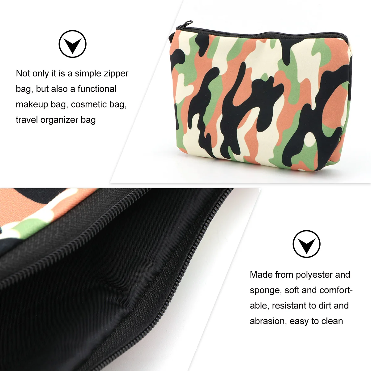 Bolsa de impressão digital com padrão camuflado, organizador de viagem para maquiagem, bolsa com zíper para recipiente portátil