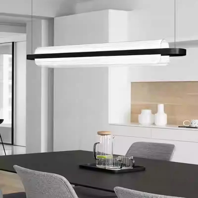 Italian Designer's Simple and Luxurious Stainless Steel Bar Shaped Personalized Creative LED One Line Pendant Light Restaurant