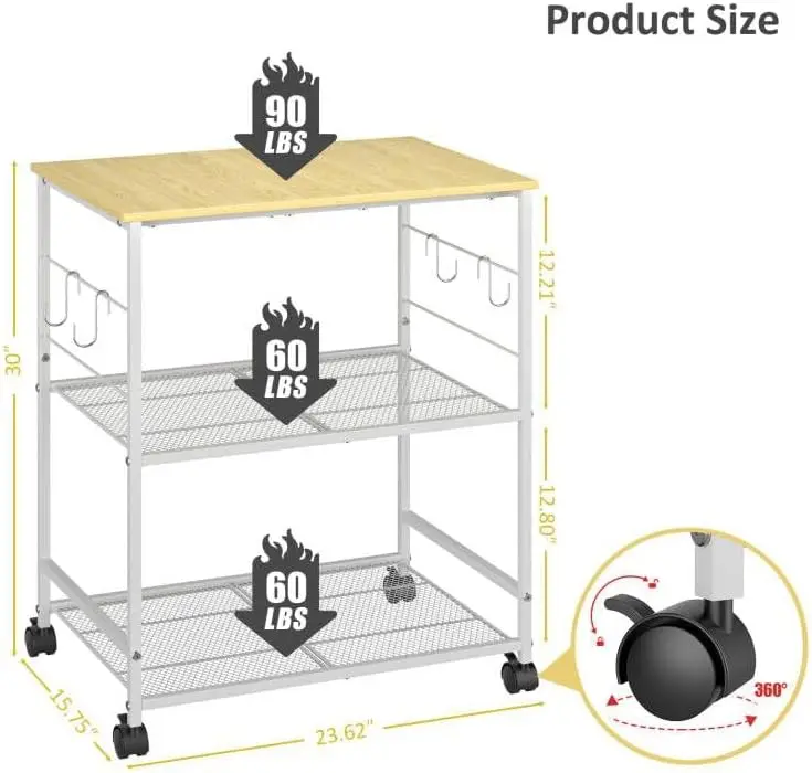

Rolling Kitchen Microwave Cart, 3 Tier Microwave Table Stand with Storage, Kitchen Utility Cart on Lockable Wheels,Hot Sale