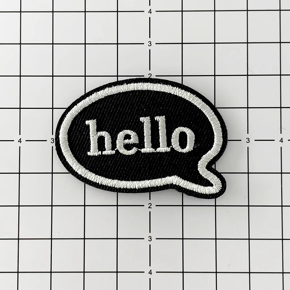 

Hello Black Iron on Patches Cloth Badge Mend Decorate Patch Jeans Jackets Bag Clothes Apparel Sewing Decoration Applique
