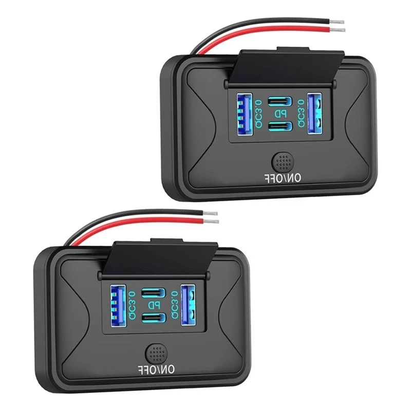 aa81-壁掛け式-12v-usbコンセント-4ポート-78w-2個セット、デュアル36w-pd-デュアル18w-qc30対応、ボタン式スイッチ付きソケットパネル