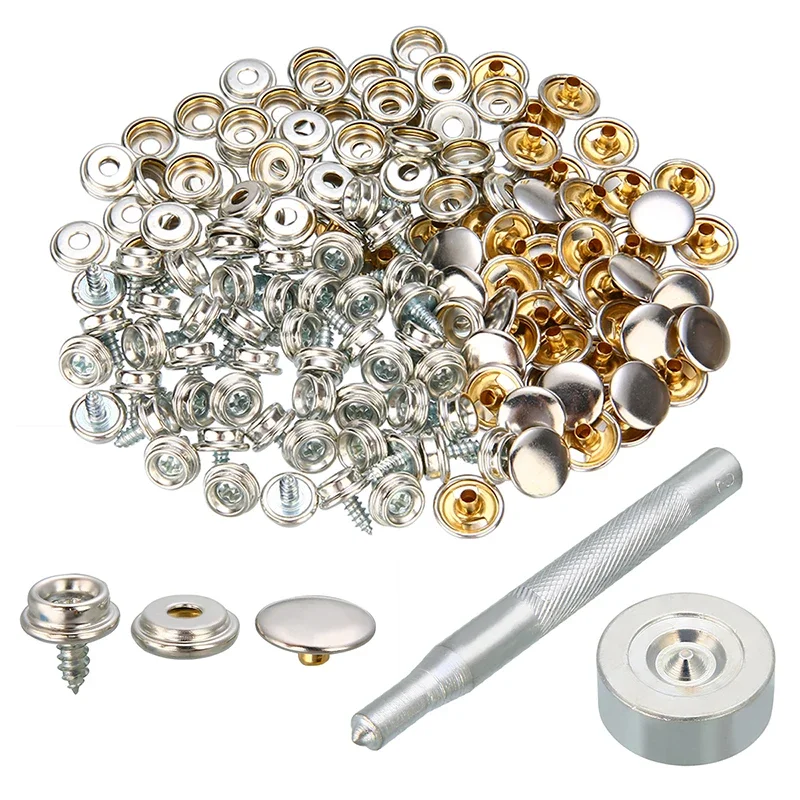 Furnifure Cover Snap Fast Fabric Fastener Repair kit Awning Stud Button Rivet 152pcs Set Stainless Steel Useful