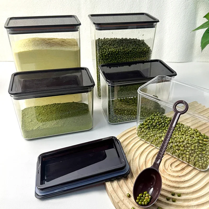 صندوق بلاستيكي مختوم، جرة تخزين، حاويات تخزين، صندوق مسحوق الفاكهة الخاص، جرة مربعة شفافة محكمة الغلق، جرة حبوب البن المختومة