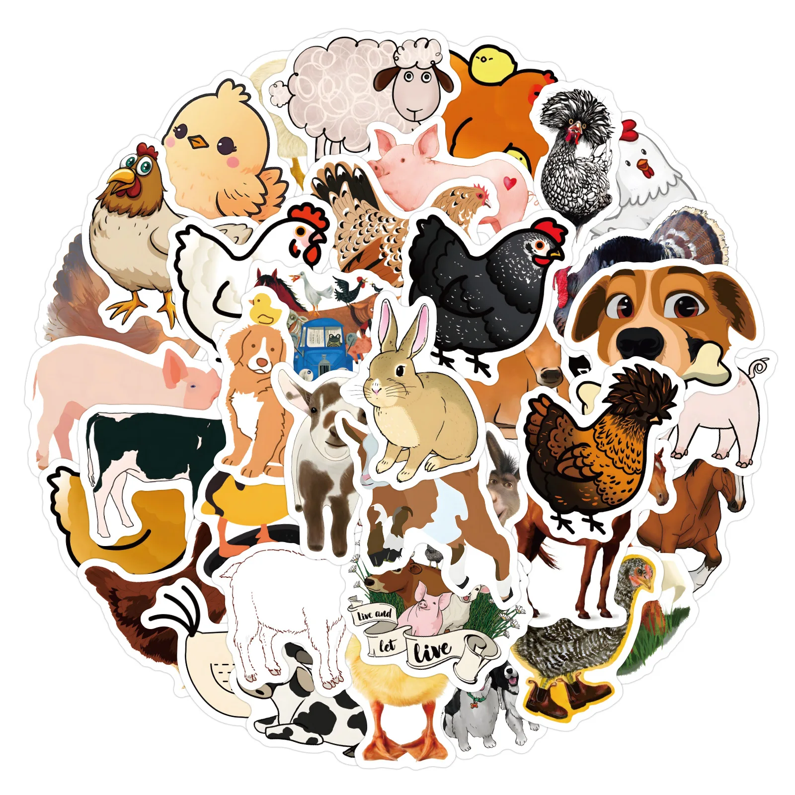 

120pcs Cartoon Farm Small Animals Cows Ducks Graffiti Stickers Set Aesthetic Cute Decals Scrapbook Diary Phone Laptop Waterproof