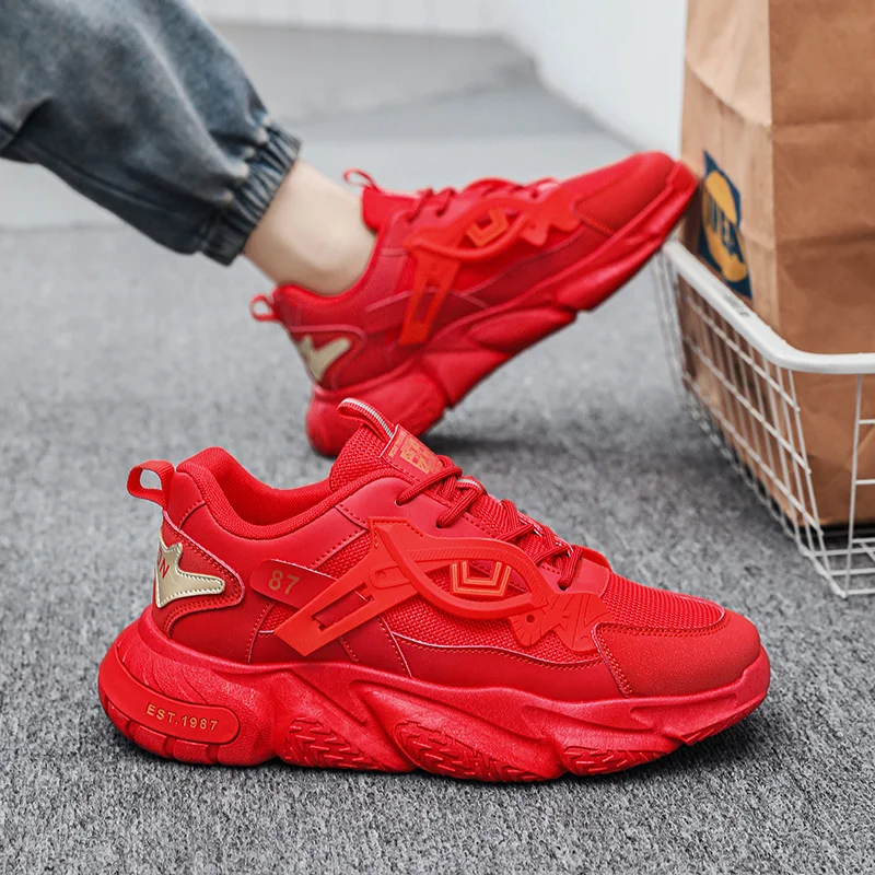 

Fashion Red Casual Men's Sports Shoes Original Chunky Designer Shoes Men Trendy Outdoor Breathable Lace-up Platform Sneakers Man