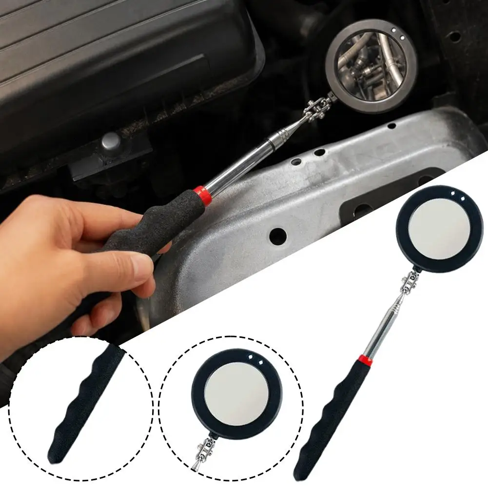Inspection Mirror With Led Lighting 360° Telescopic Detection Lens Square Retractable Car Engine Chassis Mechanic Repairing Tool