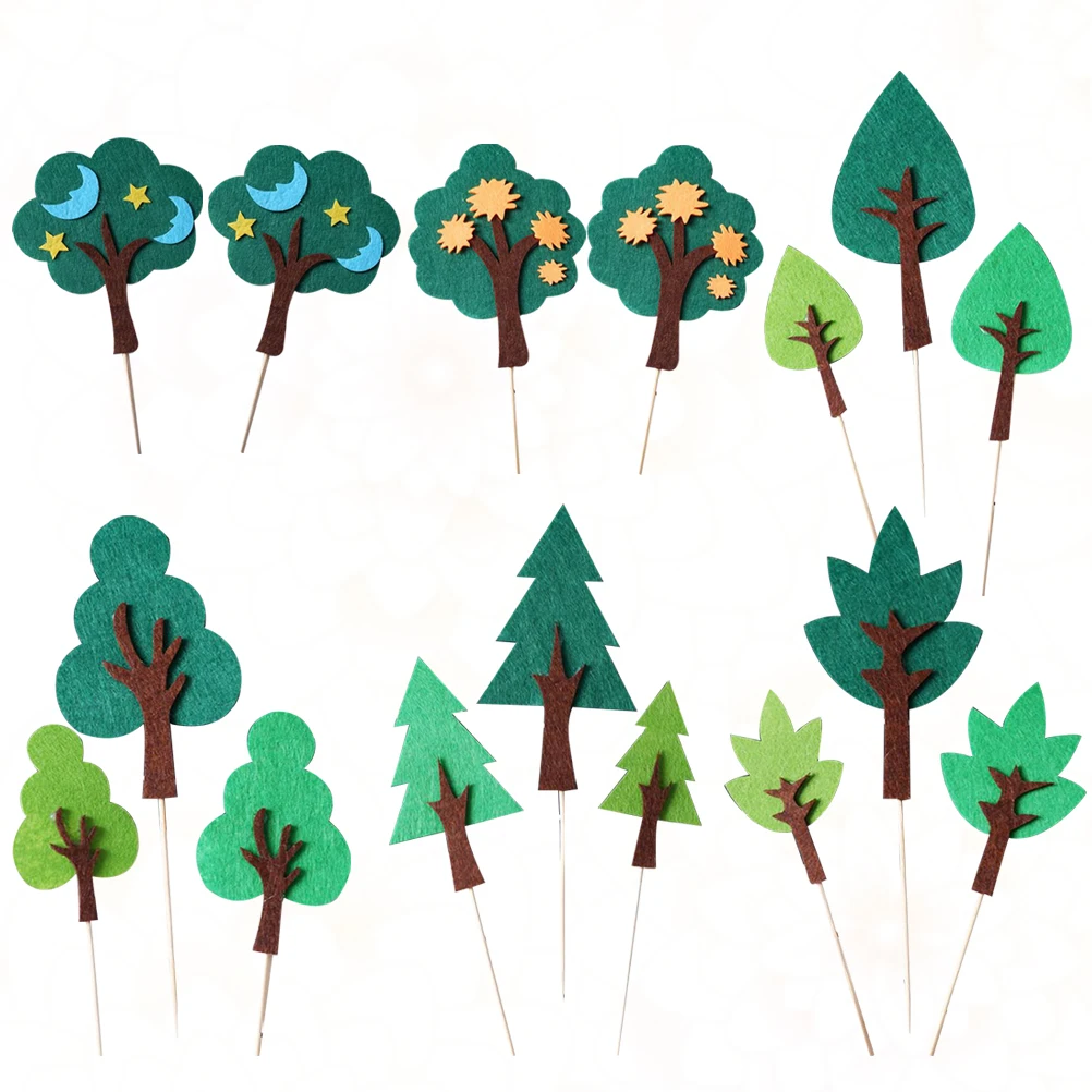 

Tree Shape Cake Toppers Green Wooden Picks Dessert Decorative Supplies Cakes Decor