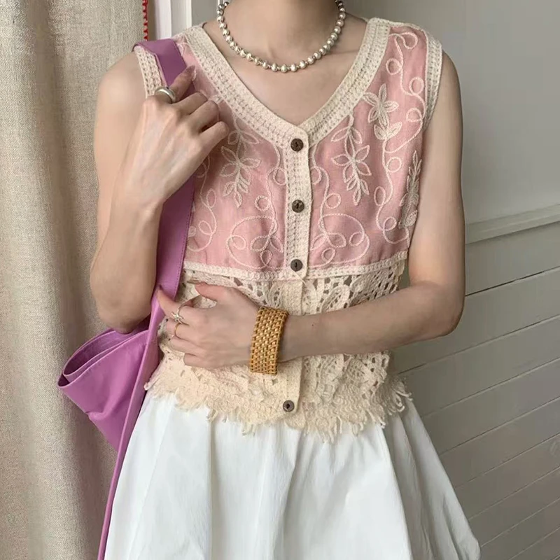 

Женский вязаный крючком жилет с цветочным принтом и бахромой на пуговицах спереди, шикарный ажурный вязаный жилет в стиле бохо, топ, летний пляжный наряд для отдыха