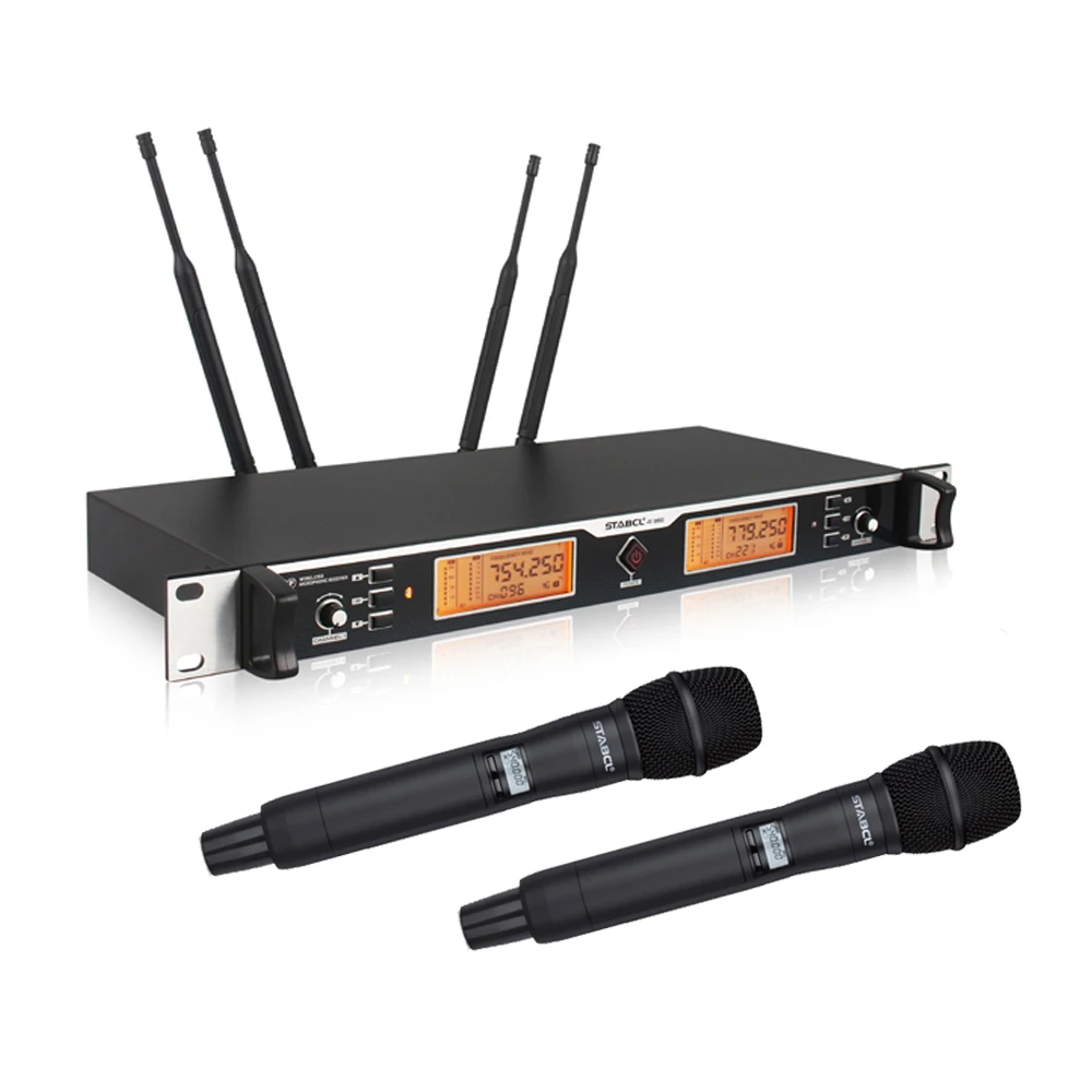 STABCL Professional 2 Channel UHF Wireless Microphone System Handheld Mics For Church,Sing, Karaoke